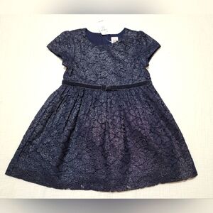 NWT Girl's Gap Navy Blue Simmer Laced With Velvet Bow Dress Size 2 Years
